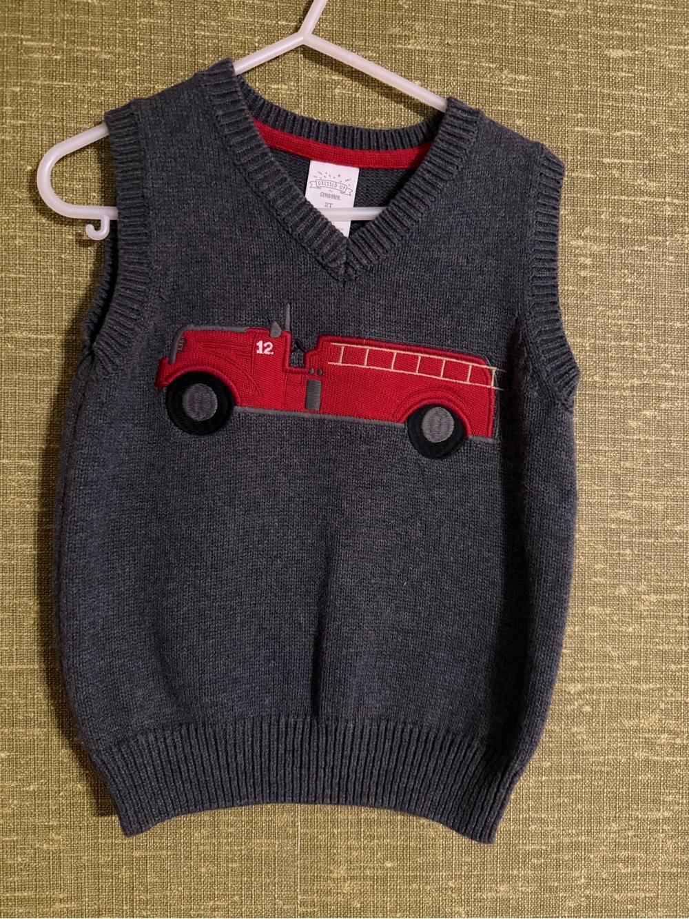 Gymboree Gray Knit Vest with Red Fire Truck